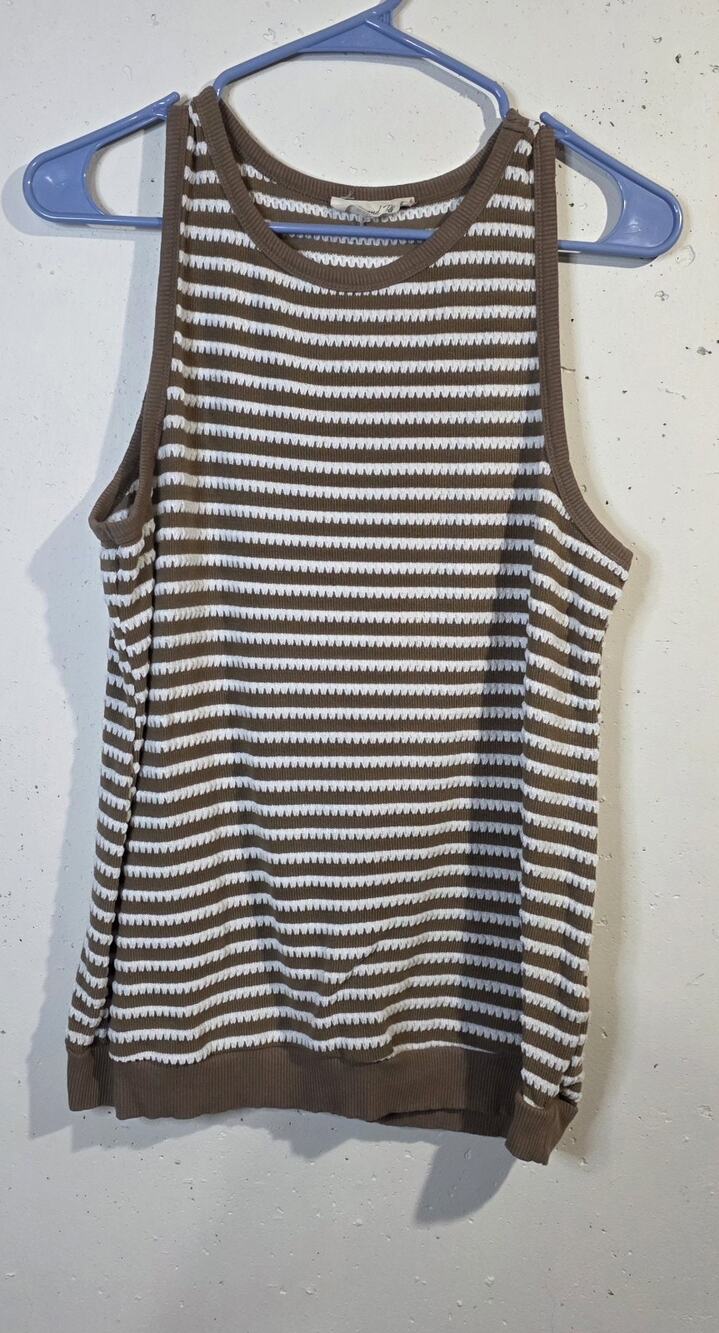 Doe & Rae Brown White Striped Sleeveless Tank Top M